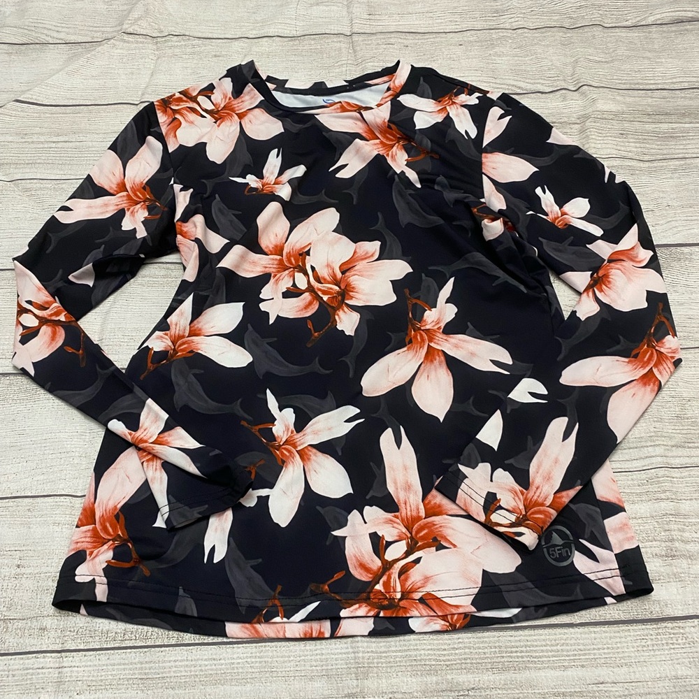 5 fin for the ocean womens small black floral long sleeve top